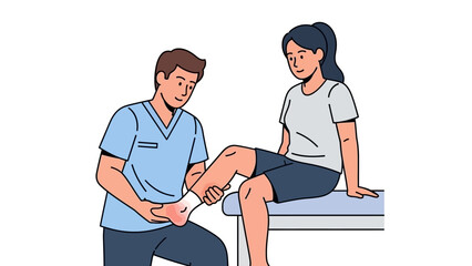 Obraz premium Healthcare professional examining a patient's ankle injury, providing physiotherapy or medical consultation for pain relief and recovery