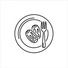 Plate with food and fork isolated on white background