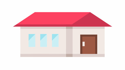 Minimalist vector illustration of a house with bold red roof and brown door on white background