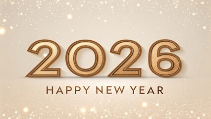Happy New Year 2026 with gold numbers on beige background