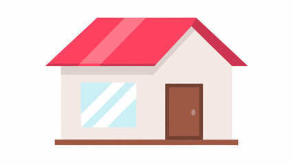 Minimal 2d home illustration with red roof and brown door on white background for design