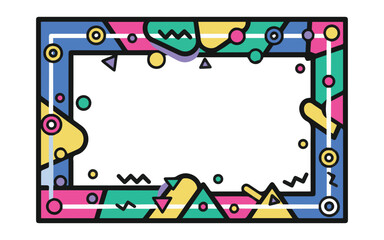 Vibrant memphis design frame with colorful geometric shapes
