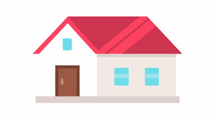 Simple flat house illustration with red roof and brown door on white background
