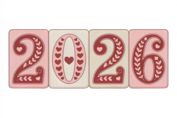 3D illustration of a red New year 2026 sign symbol representing a new year 2026 with red heart and unique design