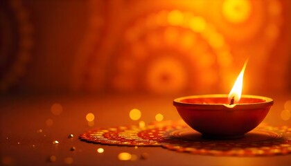 Diwali Festival Flat Background with Decorative Diyas and Gold Accents