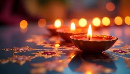 Diwali Festival Background Featuring Glowing Diyas and Mandala Design