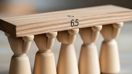 A close up view of a wooden loom component with a number on top
