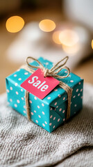 Obraz premium Boxing day gift box with sale tag for holiday shopping and celebrations