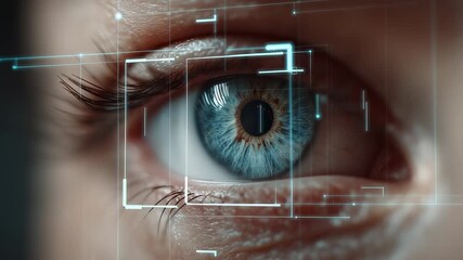 Close up of a human eye with digital scan overlay illustrating biometric identification cybersecurity and advanced access control technology - Powered by Adobe
