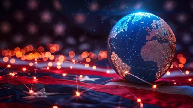 Exploring import tariffs  holographic globe on american flag for global trade insights - Powered by Adobe
