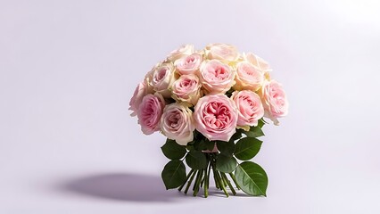 Soft Pink and Blush Rose Bouquet, Delicate Pastel Floral Arrangement with Copy Space, Ethereal Romance for Wedding or Anniversary