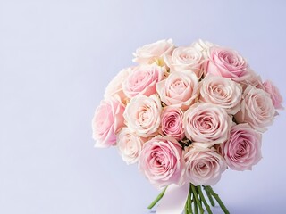 Soft Pink and Blush Rose Bouquet, Delicate Pastel Floral Arrangement with Copy Space, Ethereal Romance for Wedding or Anniversary