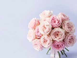 Soft Pink and Blush Rose Bouquet, Delicate Pastel Floral Arrangement with Copy Space, Ethereal Romance for Wedding or Anniversary