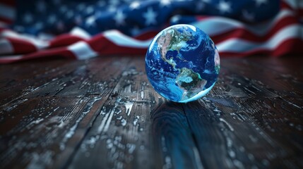 Exploring import tariffs holographic globe on american flag for global trade insights