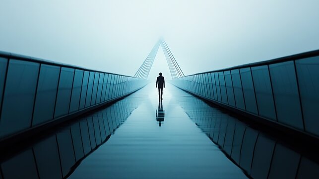 Empty bridge in mist
