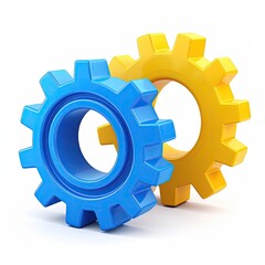 Two interlocking colorful gear wheels on a white background