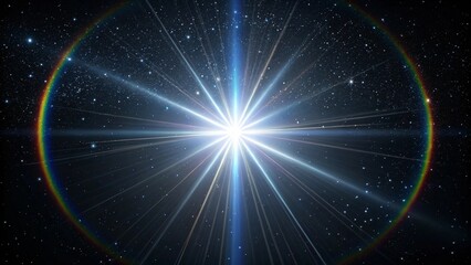 Vibrant starburst in space with rainbow light effect