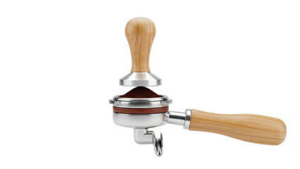 Espresso Tamper and Portafilter with Coffee Grounds