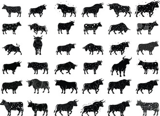 Collection of diverse cow silhouettes in various poses