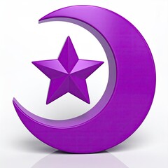 3D rendering of a purple crescent moon with a star inside