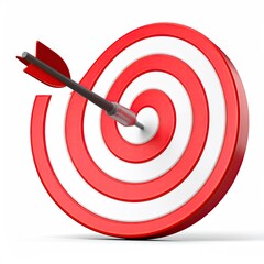 A red and white target with a dart dead center against a white backdrop