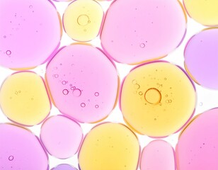 Abstract macro of colorful liquid droplets on white background