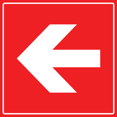 Red square traffic sign with white arrow pointing left, directional navigation and wayfinding symbol