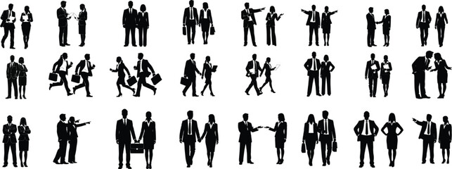 Collection of diverse business people silhouettes in various poses