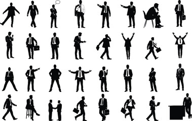 Collection of business people silhouettes in various poses