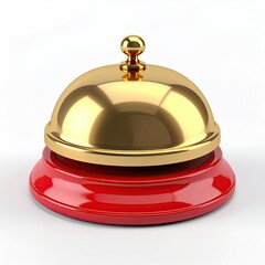 Shiny golden bell on red base, isolated, white background