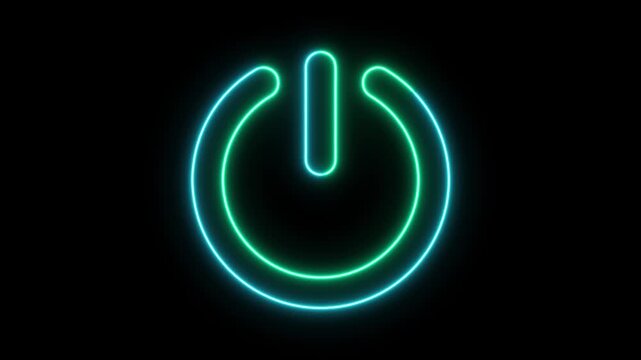 glowing neon power reset button sign animation Neon glowing power button icon animated on a black background 4k video