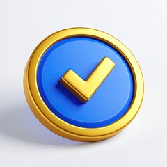 3D render of a gold-bordered blue circle with a gold checkmark