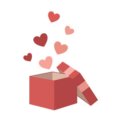 Open Red Gift Box with Floating Hearts Illustration - Valentine's Day Surprise and Love Concept