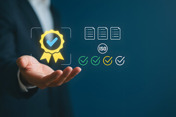 Quality Assurance Certification Approval With Digital Compliance Icons