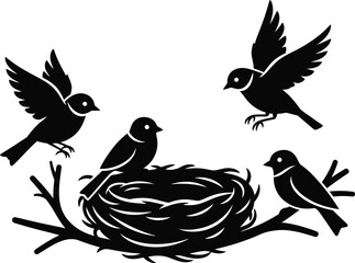 Birds and nest silhouette