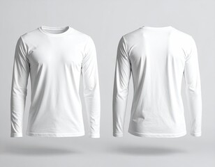 Two views of a long-sleeved, plain white shirt, front and back, floating