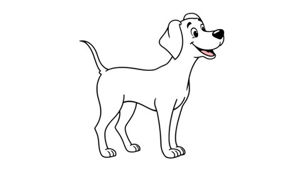 A cartoon dog with a happy expression stands on a white background