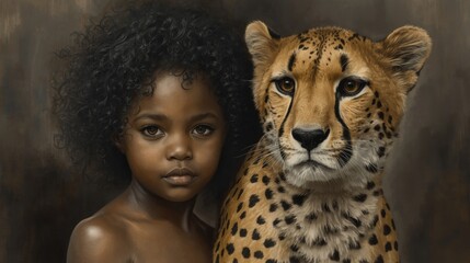 A young girl and a cheetah