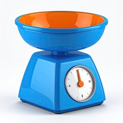 A bright blue and orange kitchen scale, clean, modern design