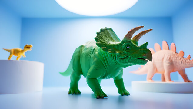 Cute Green Triceratops Toy in Spotlight 