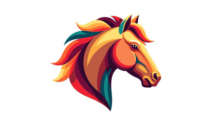 Vibrant illustration of a Horse head in profile, symbolizing Chinese New Year 2026 Fire Horse, with colorful mane and bold design elements on a clean white background. © Jangkrik