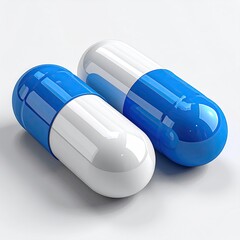 Two blue and white capsules. One angled, the other beside it on white