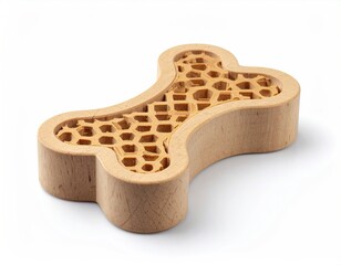 A dog toy in the shape of a bone with a honeycomb-like center