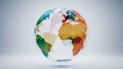 Fototapeta premium Artistic Earth globe suspended in a clean, bright studio with diffused lighting.