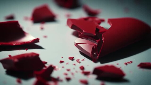Shattered red ceramic object on table