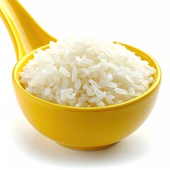 White, fluffy rice fills a yellow spoon, ready for a meal