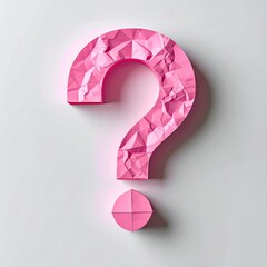 Pink, textured, three-dimensional question mark on a white surface