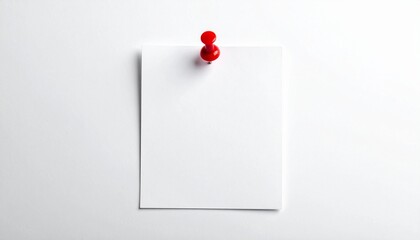 A blank white paper pinned to a white wall with a red pushpin, minimal shadow, clean and centered.