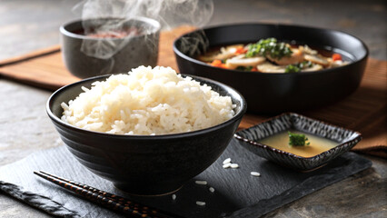 白米のイメージ、茶碗に盛られたご飯