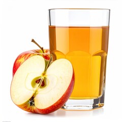 Glass of fresh juice beside whole & cut apples